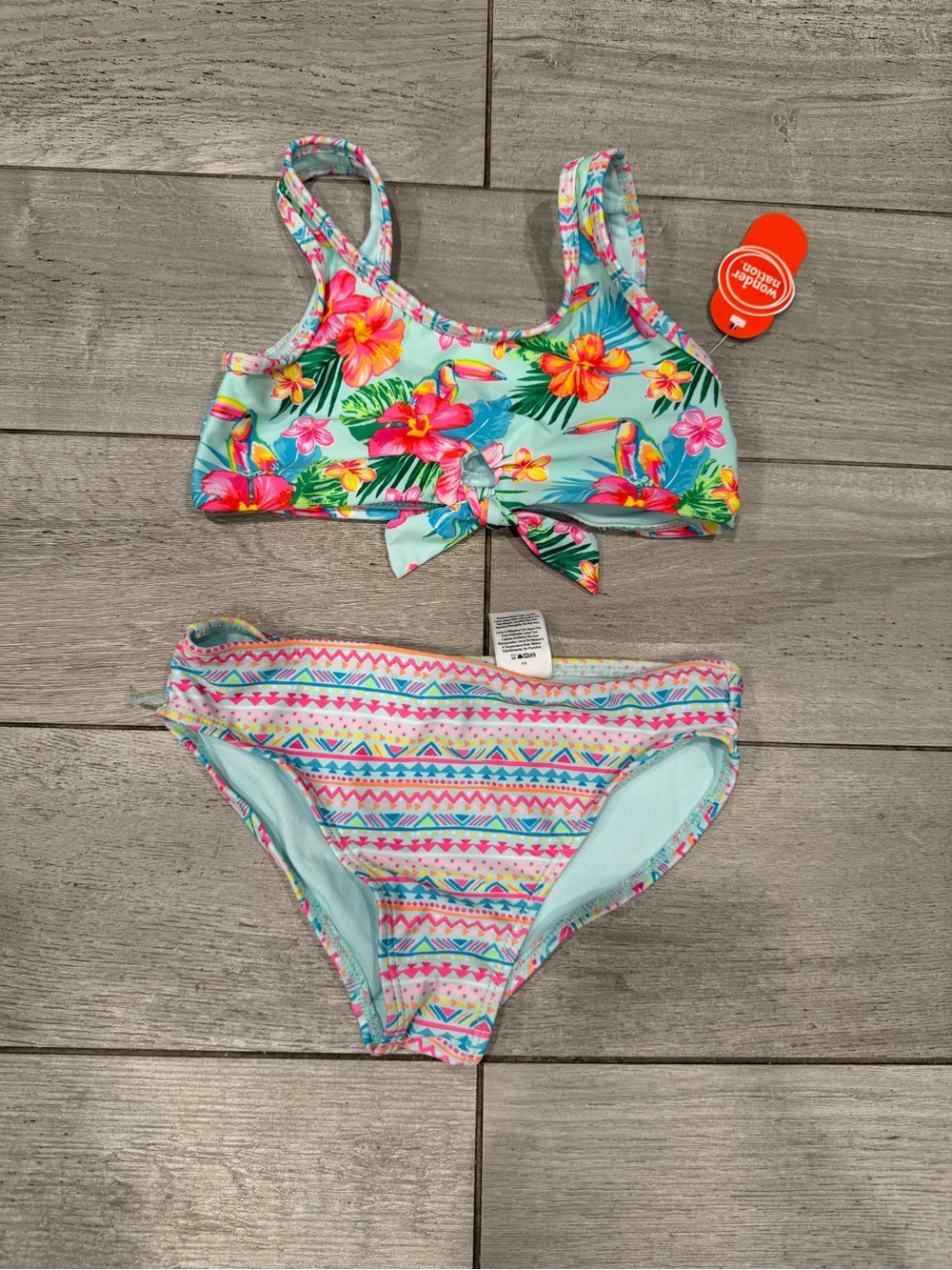 wonder nation Light Blue Floral Top & Aztec Print Bikini Set